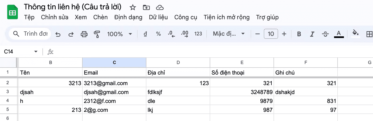tạo form thu thập data
