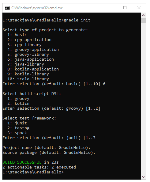 tạo Gradle Project Java bằng dòng lệnh cmd