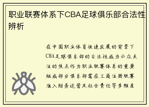 职业联赛体系下CBA足球俱乐部合法性辨析